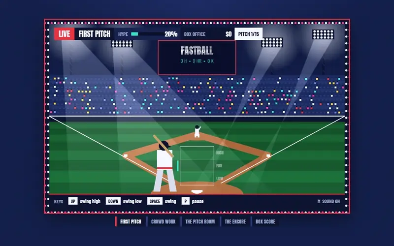 Recorded play of the design made from the guess alone: the at-bat, the roast and the pitch room.
