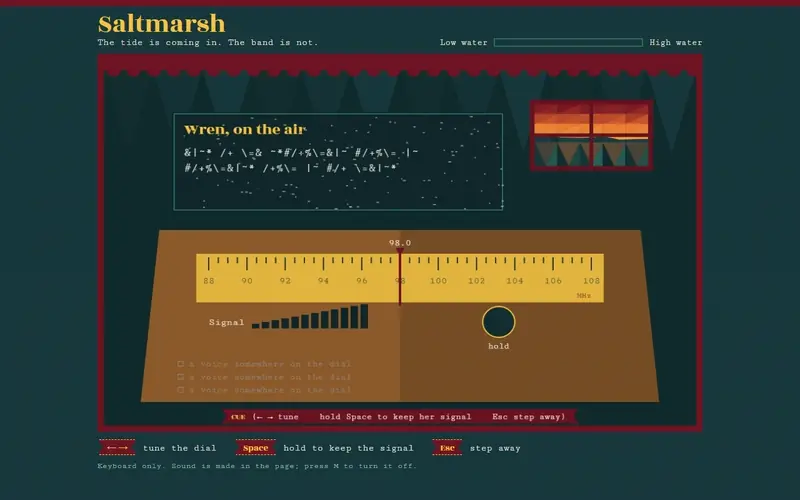 Recorded play of the design made with Qloo: tuning the radio through the static, keeping time with the band and talking Marguerite round at the bus shelter.